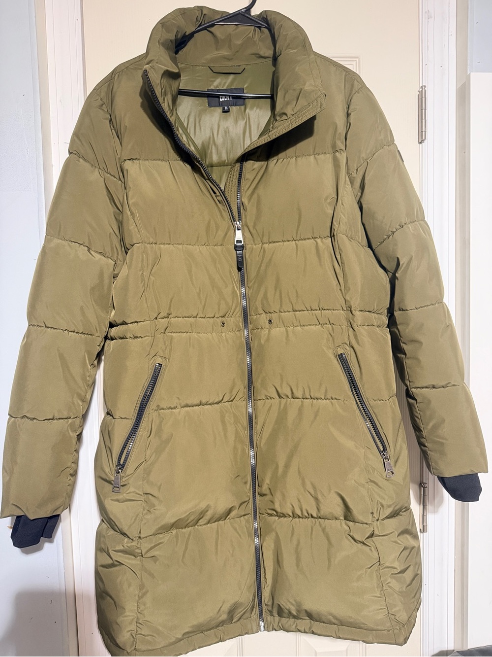 DKNY Olive Green Long Puffer Coat